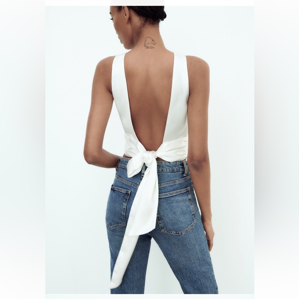 Zara open back satin top